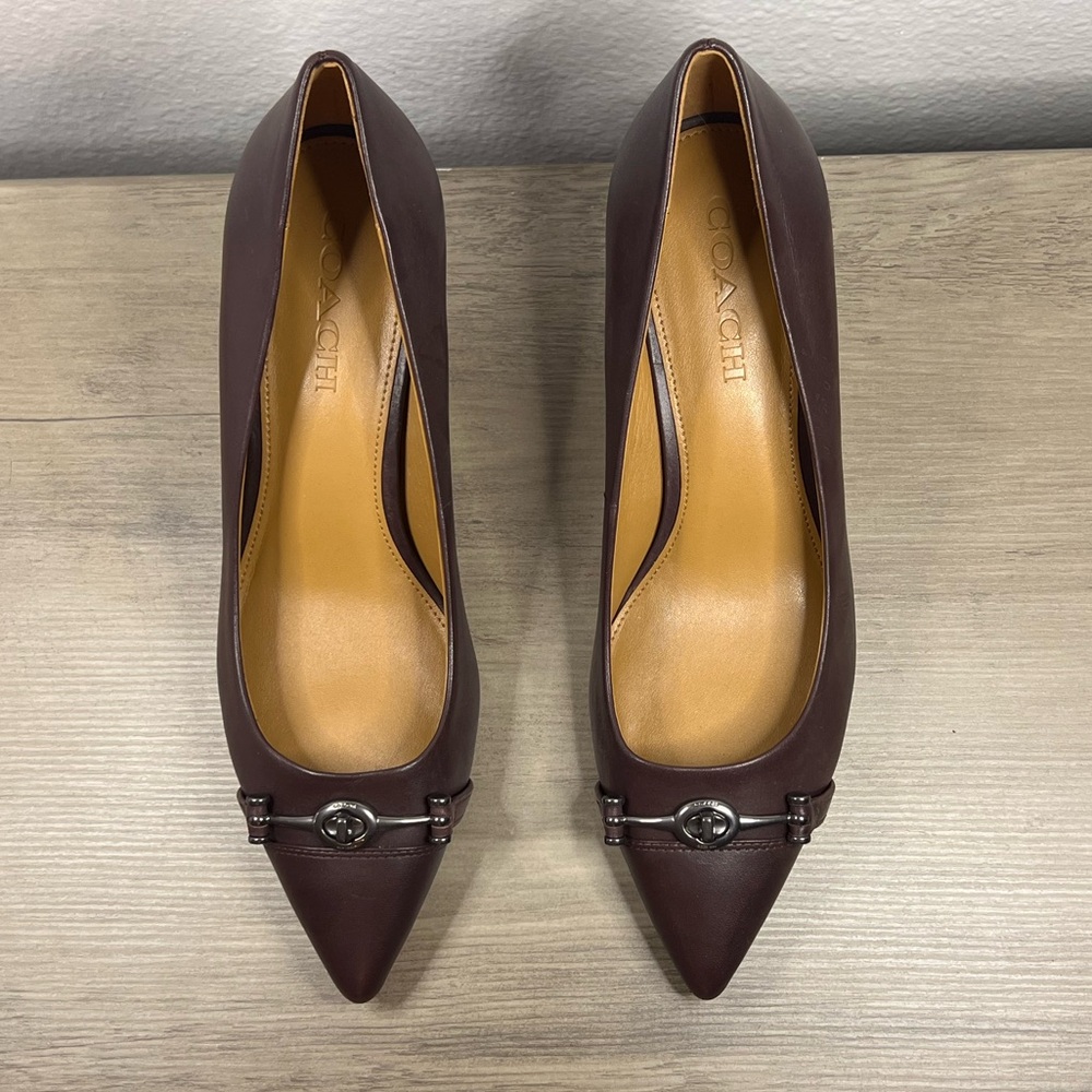 NWOT Coach Laurie Leather Point Kitten Heel Pumps Chocolate Plum – Size 9.5 - Picture 5 of 8